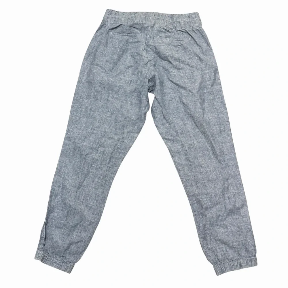 Athleta Cabo Linen Joggers Blue Chambray Women's Size‎ 4 Drawstring Zip Pockets - Picture 2 of 10